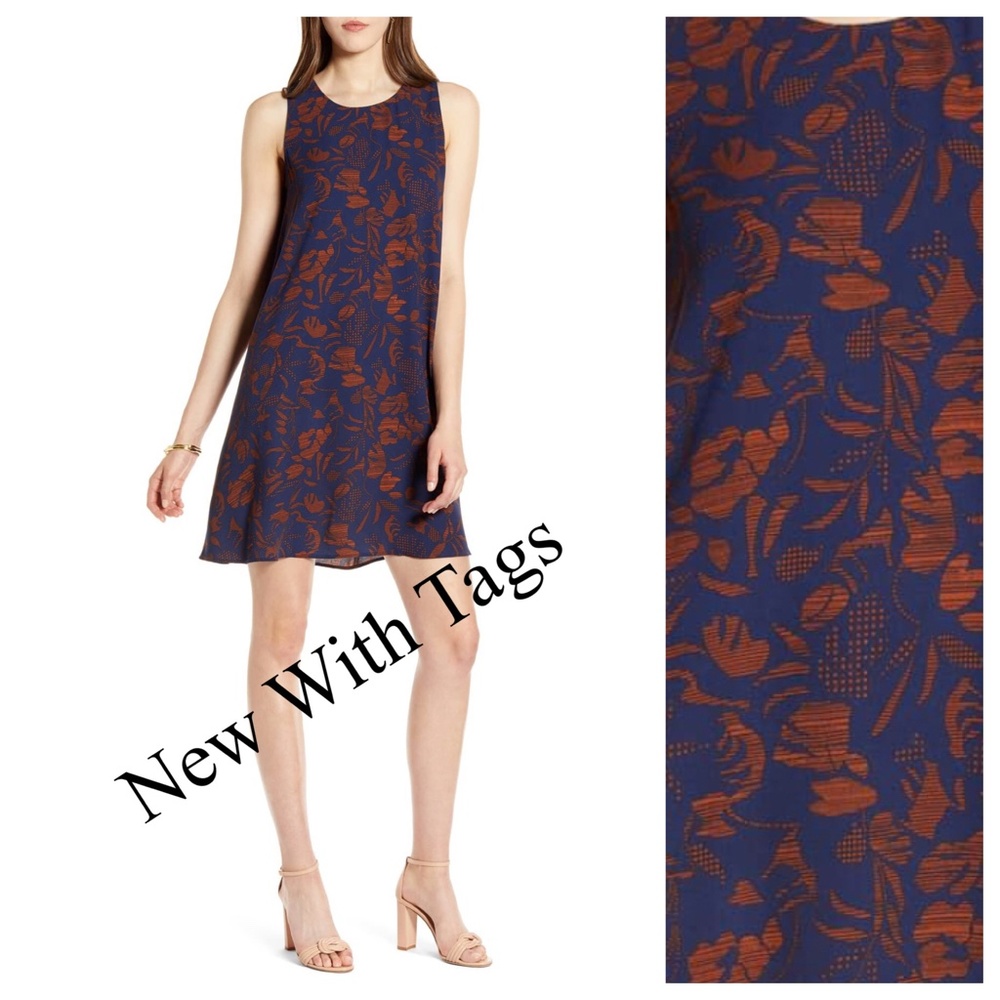 Halogen Casual A-Line Dress Navy Sandy Print XL